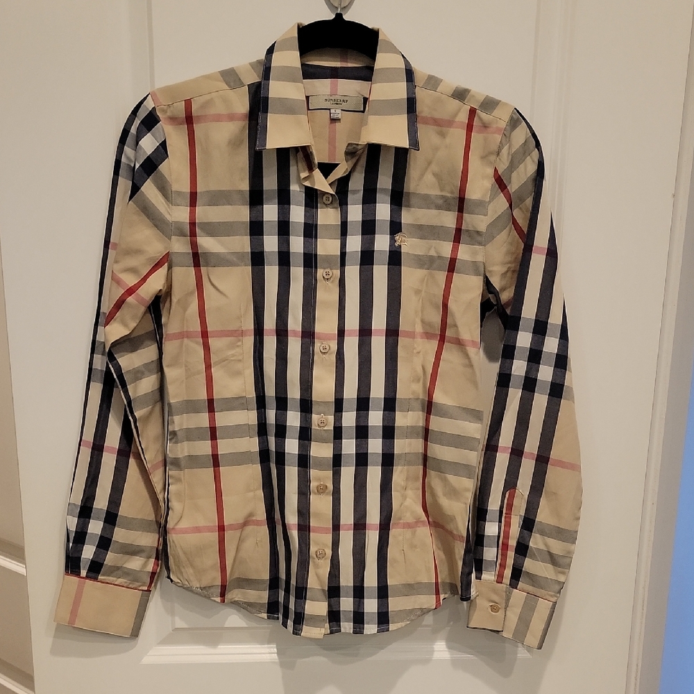 Burberry Beige and Red Check Blouse